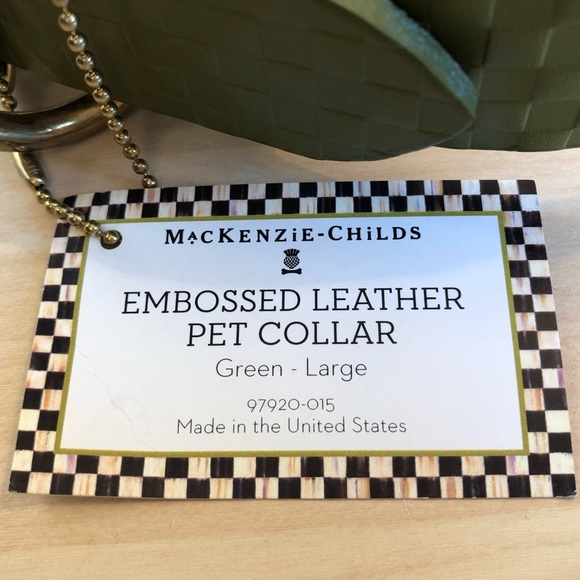 🐶 NWT Mackenzie-Childs Embossed Real Bridle Leather Grn Dog Collar (Size:Large) - Picture 7 of 11